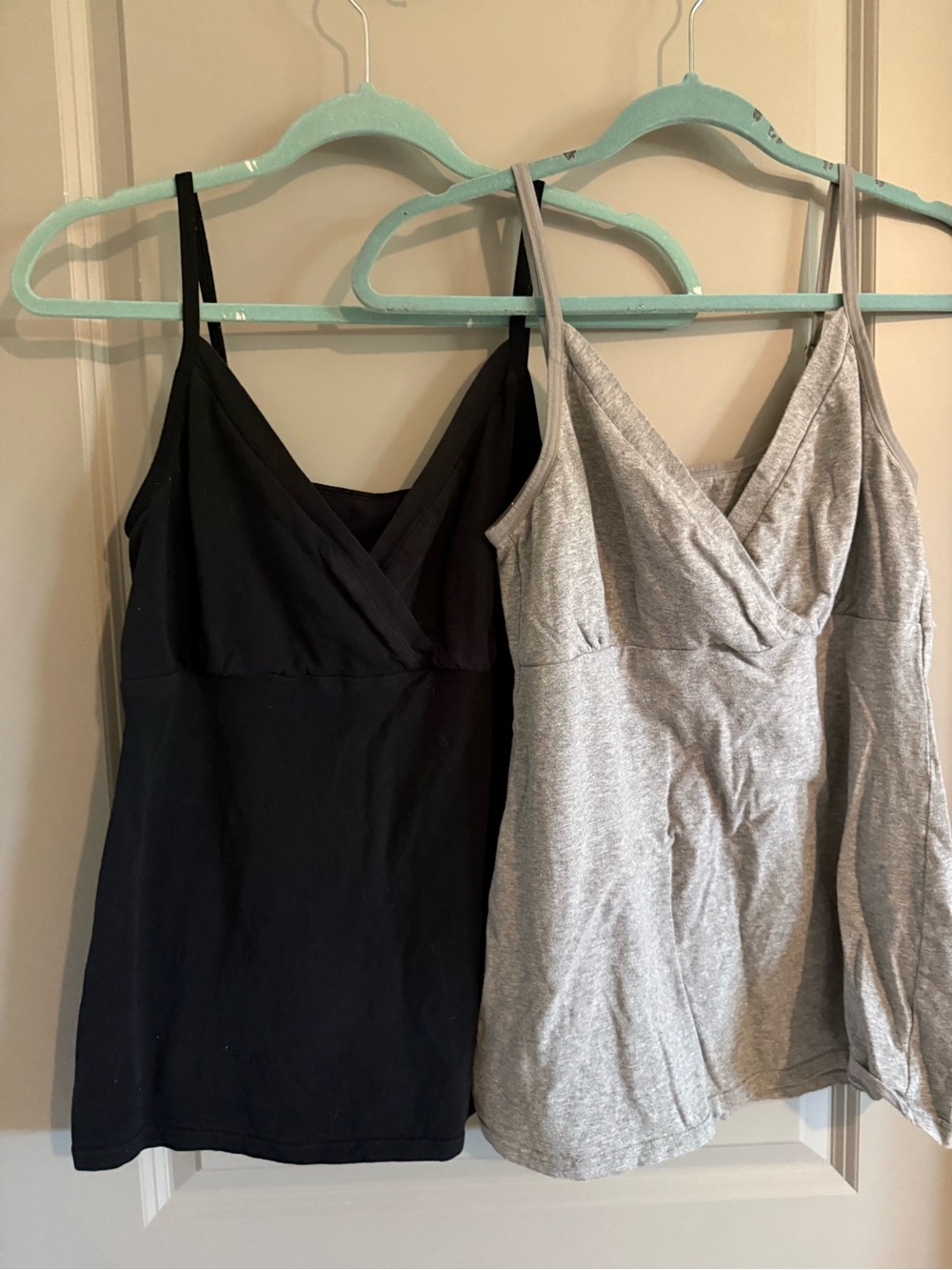 2 Cotton Nursing Tanks Black and Heather Gray